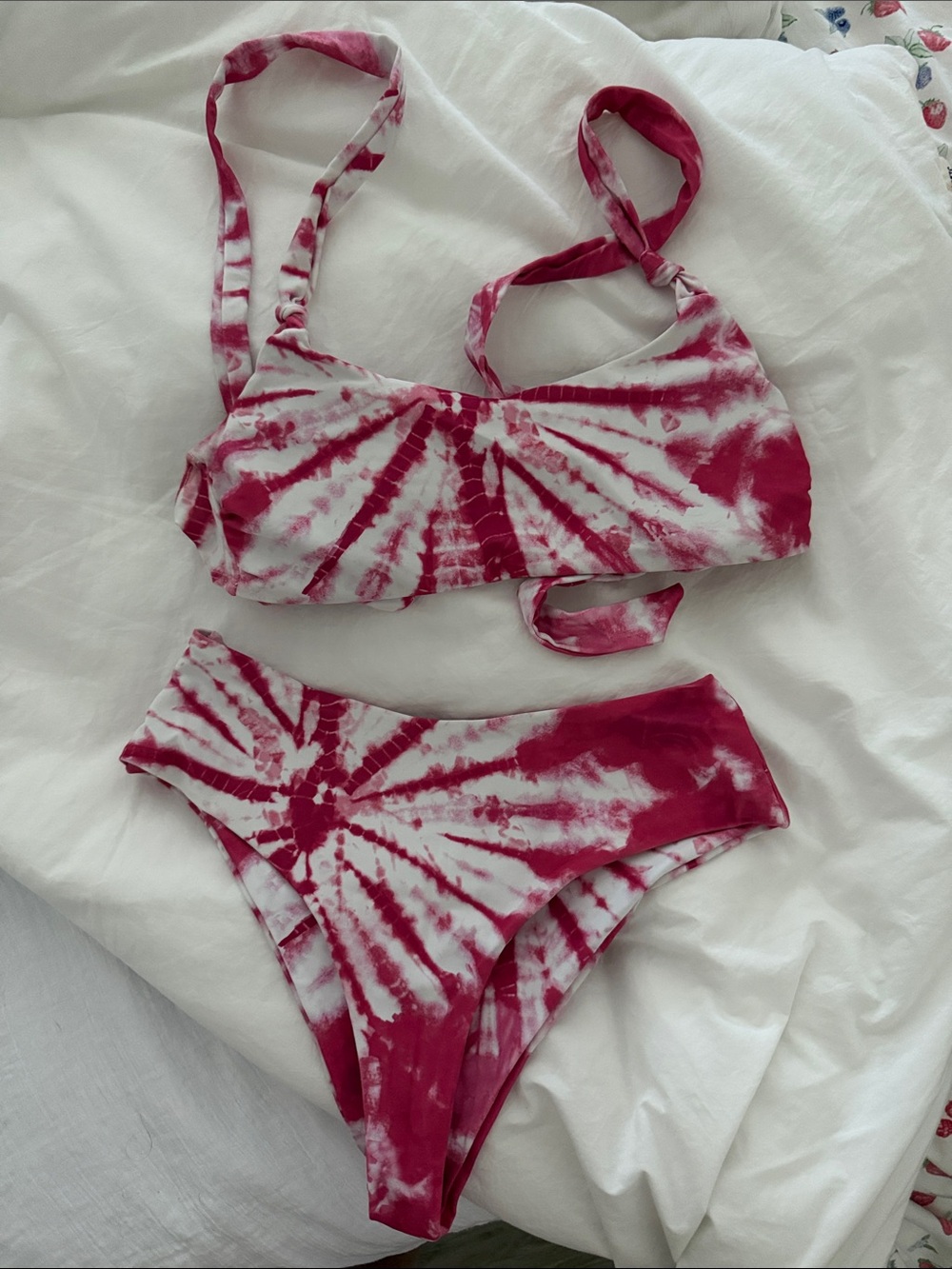 Pink & White Tie-Dye Bikini Set